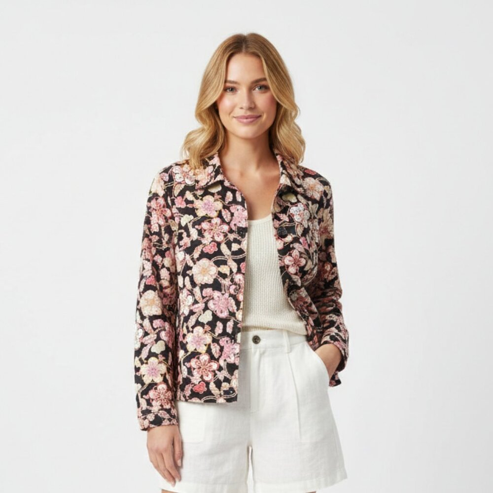 Vintage Sigrid Olsen Jacket Y2K Floral Boho Cottage Coastal Retro Pink M